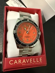 Caravelle 43B177 Men&rsquo;s Sea Hunter Stainless Steel Orange Dial Automatic Watch