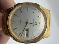 Elgin Quartz Men’s Dress Watch – Gold Tone Bracelet – Silver Dial – Day/Date
