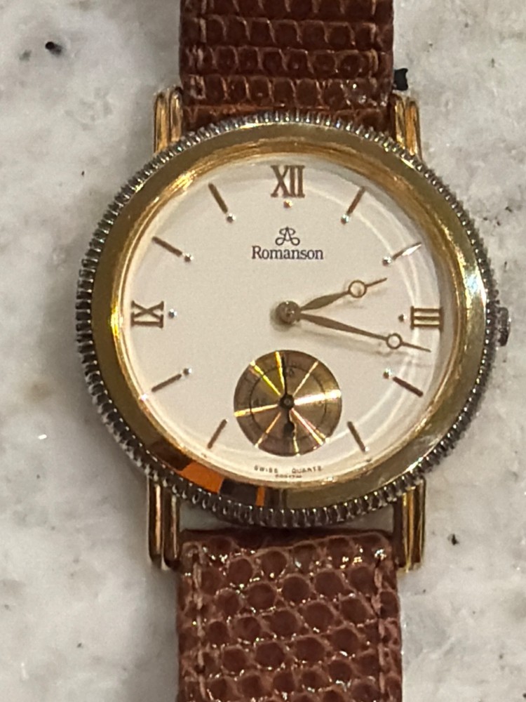 ICONIC ROMANSON LUXURY WATCH GOLD BEZEL LATIN CASE & SUB-SECOND
