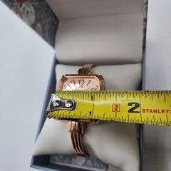 Laura Ashley Stainless Steel Skinny Bangle Square Watch Rose Gold MSRP $395