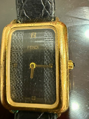 Fendi Women&rsquo;s Quartz Rectangular Gold Tone Watch Black Dial Black Leather Strap