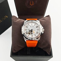 Bulova 98A226 Marine Star Silver Dial Orange Silicon Starp Men&rsquo;s 45MM Watch NEW