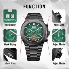 FORSINING Brand Tourbillon Men&rsquo;s Automatic Mechanical Stainless Steel Band Watch