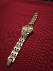 Chunky Round Pave Gold Tone « FMN » Ladies Metal Band Watch With 3 Dials