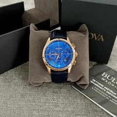 Bulova Wilton Men&rsquo;s Blue Dial Croco Pattern Leather 97B170 Quartz Watch 46.5mm