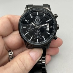 CRRJU Mens Watch 42mm Black Dial Black Stainless Chronograph Date 2214 8.25&Prime;