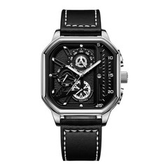 Men’s Square Big Dial Watch – PU Leather Strap, Casual Sport Style