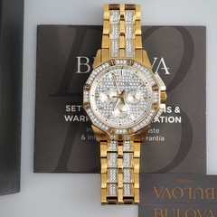 Men&rsquo;s Bulova Octava Crystal Gemmed Dial Gold Stainless Steel Quartz Watch 98C126