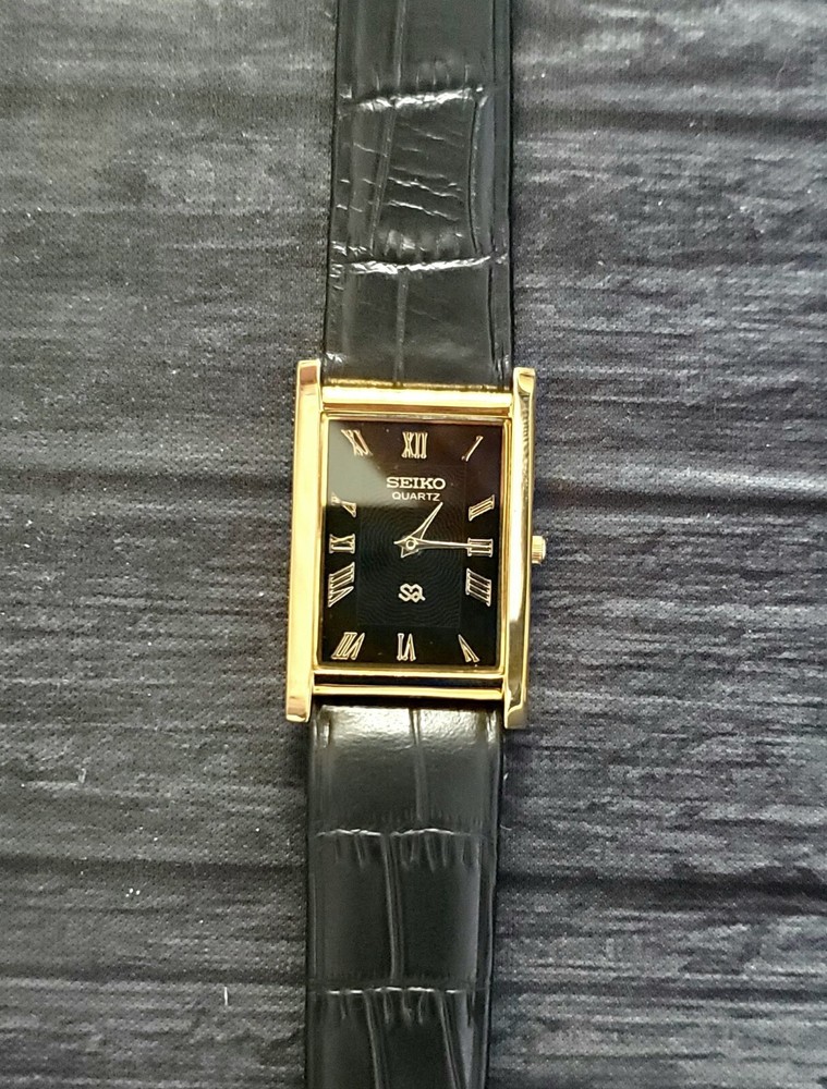 Slim GOLD Black Dial New Batt & Movt Men&rsquo;s Tank Dress Watch USA Seller *