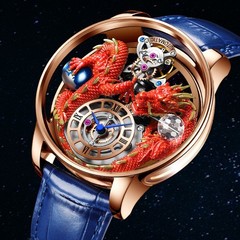PINDU Men&rsquo;s 3D Dragon Quartz Watch – Leather Strap, Waterproof