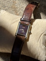 Vintage Must De Cartier Tank Manual Wind Brown Turtle Shell Dial 20.5x28mm SMALL