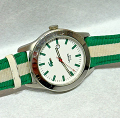 Lacoste Men&rsquo;s Leather / Cloth Watch White Dial Crocodile Logo – As Is