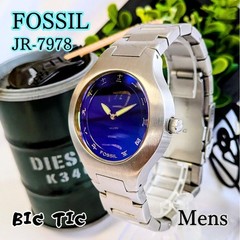 Fossil Big Tick Men&rsquo;s Watch Blue Japanese Numerals Quartz Japan Rare 073769