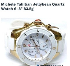 MICHELE Tahitian Jellybean Quartz Analog Chronograph White Silicone Strap