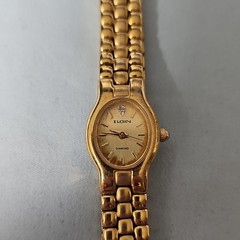 Elgin Diamond Women&rsquo;s Gold Tone Oval Quartz Analog Dress Watch Bracelet