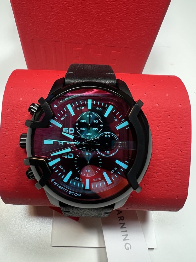 Diesel Men&rsquo;s Chronograph Griffed Black Leather Strap Watch 46mm DZ4519