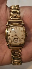 Vintage 1940s Elgin Deluxe 10k Gold Filled Manual Wind Tank Watch Spiedel Band