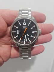 ESQ Movado Men&rsquo;s Quartz Stainless Steel Black/Orange Date Watch 48mm No Box