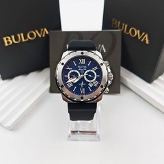 Bulova Marine Star 98B258 Blue Dial Black Rubber Strap Quartz Men&rsquo;s 44mm Watch