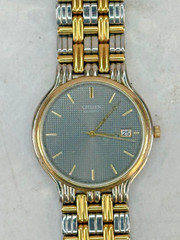 Vintage 1986 Men&rsquo;s Citizen Black Dial Lattice Hobnail Calendar Watch 5510-H01083