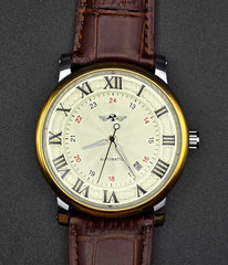 Automatic Mechanical Dress Watch 40mm Silver Roman Dial Brown Leather Gold
