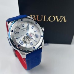 Bulova Marine Star 98A225 White Dial Red/Blue Rubber Strap Men&rsquo;s Automatic Watch