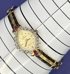 VTG Jules Jurgensen Diamond Marquise Cut Ruby Watch # 9.38