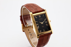 Vintage Seiko Slim Tank Quartz Men Black Face Dress Watch-Free Shipping 01