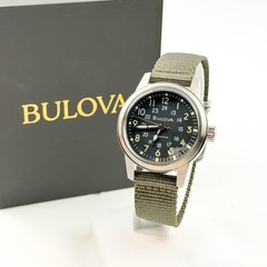 Bulova Special Edition 96A259 Hack Black Dial Green Fabric Strap Men&rsquo;s Watch