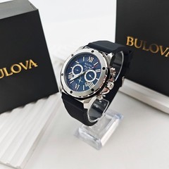 Bulova Marine Star 98B258 Blue Dial Black Rubber Strap Quartz Men&rsquo;s 44mm Watch