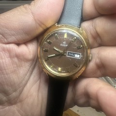 Works 1970s VTG Elgin Men&rsquo;s 17 Jewels Day/Date Brown Dial Swiss Gold Tone 36mm