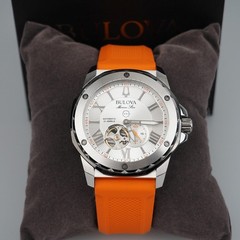 Bulova 98A226 Marine Star Orange Silicone Strap Men&rsquo;s Automatic Watch 44 mm
