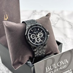Bulova Octava Crystal Black Pave Dial Stainless Steel Quartz Men&rsquo;s Watch 98C134