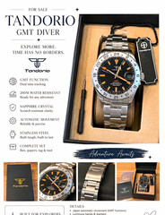 Tandorio GMT Diver Automatic 200m Sapphire Black/Orange Dial 40-43.9mm Box