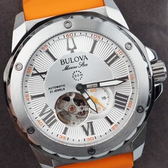 Bulova 98A226 Marine Star Orange Silicone Strap Men&rsquo;s Automatic Watch 44 mm