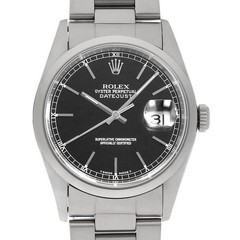 ROLEX Datejust 16200 black bar W Number second hand mens
