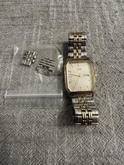 Citizen 1000-S63871 Quartz Thin Rectangle Tank Watch Date Two Tone Mens Works
