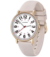 Lavaredo Quartz Analog Watch White Dial Gold Case Beige Silicone Strap 24H