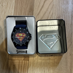 DC Comics Superman Kids Quartz Analog Watch Blue Silicone Strap w/ Tin Box