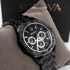 Bulova Octava Crystal 98C134 Black Stainless Steel Men&rsquo;s Quartz Watch 41.5 mm
