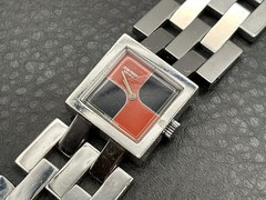 Jean Pierret Geneve Stainless Steel Square Watch Red Black Dial READ