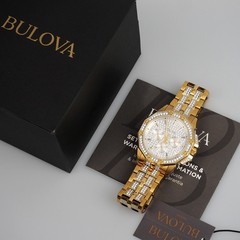 Men&rsquo;s Bulova Octava Crystal Gemmed Dial Gold Stainless Steel Quartz Watch 98C126