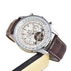 Men&rsquo;s Tourbillon Mechanical Watch Dual Display Calendar Stainless Steel Luxury