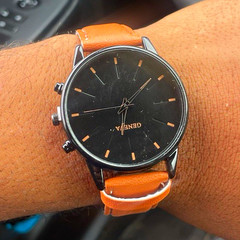 Geneva Men&rsquo;s Quartz Analog Chronograph Wristwatch Black Dial Brown Leather 42mm