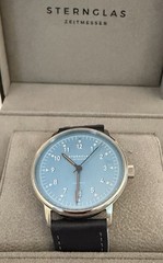 Sternglas Lumatik Automatic 38mm Blue Dial Date, Blue Leather Strap, Box/Papers
