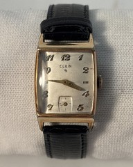 Vintage Elgin DuraPower 10K Gold Filled Tank Watch – Hadley Teju Strap – RUNS