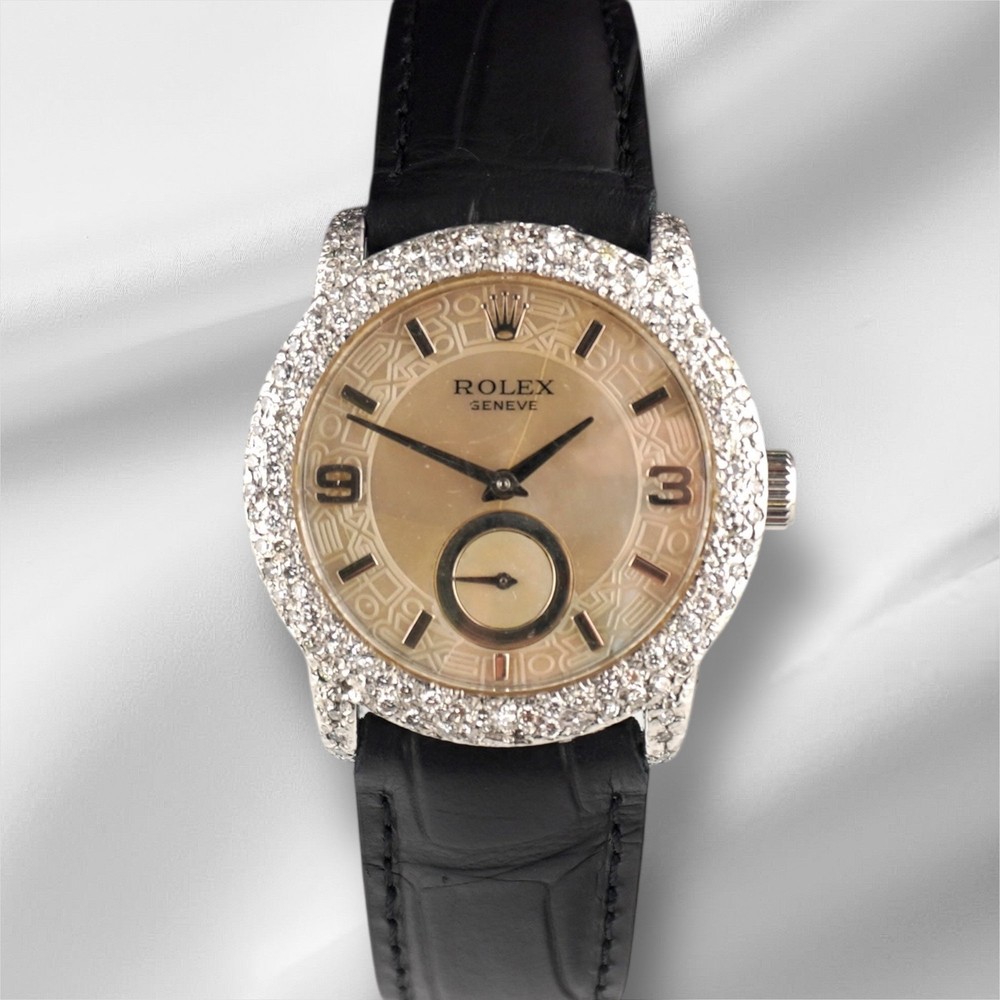 Rolex 35mm Cellini Cellinium Platinum 2ct Diamonds Mop Dial Men&rsquo;s Watch 5240
