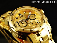 Invicta Men&rsquo;s 48mm PRO DIVER Scuba Chronograph Gold Dial 18K Gold Plated Watch