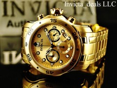 Invicta Men&rsquo;s 48mm PRO DIVER Scuba Chronograph Gold Dial 18K Gold Plated Watch