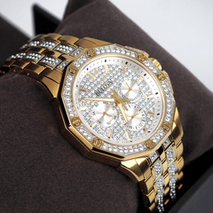 Men&rsquo;s Bulova Octava Crystal Gemmed Dial Gold Stainless Steel Quartz Watch 98C126